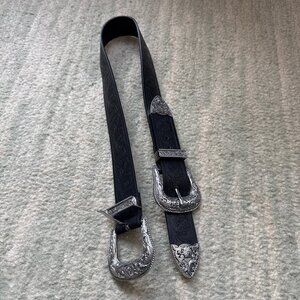 Black Medieval Belt with Silver Buckle